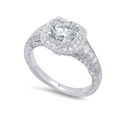 BEVERLY K 18K White Gold Vintage Diamond Halo Engagement Ring